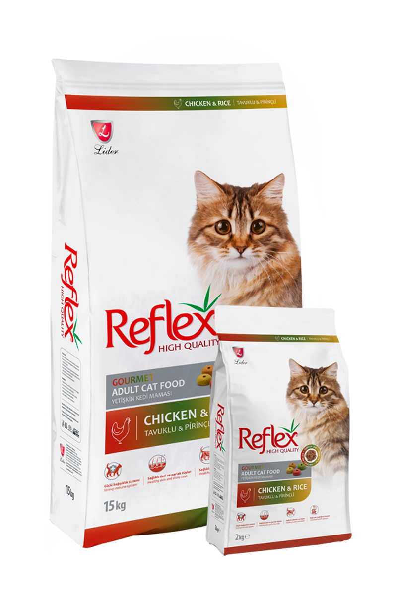غذای خشک گربه رفلکس مولتی کالر مرغ و برنج 15 کیلوگرم  {Reflex Adult Cat Food Chicken & Rice 15 Kg}